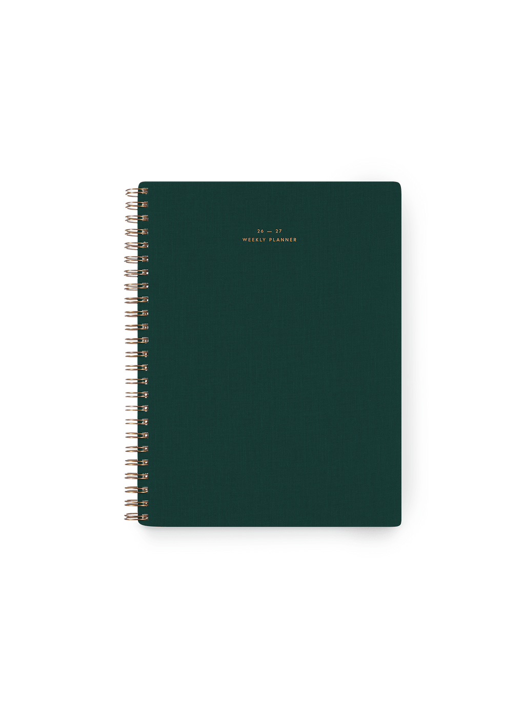 26-27 Weekly Grid Planner in Chambray Blue bookcloth with brass wire-o binding front view || Hunter Green