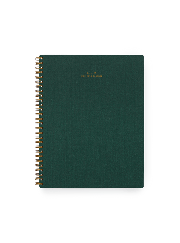 26-27 Year Task Planner in Hunter Green bookcloth with brass wire-o binding front view || Hunter Green