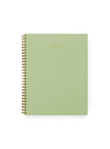 26-27 Year Task Planner in limited-edition Matcha bookcloth with brass wire-o binding front view || Matcha