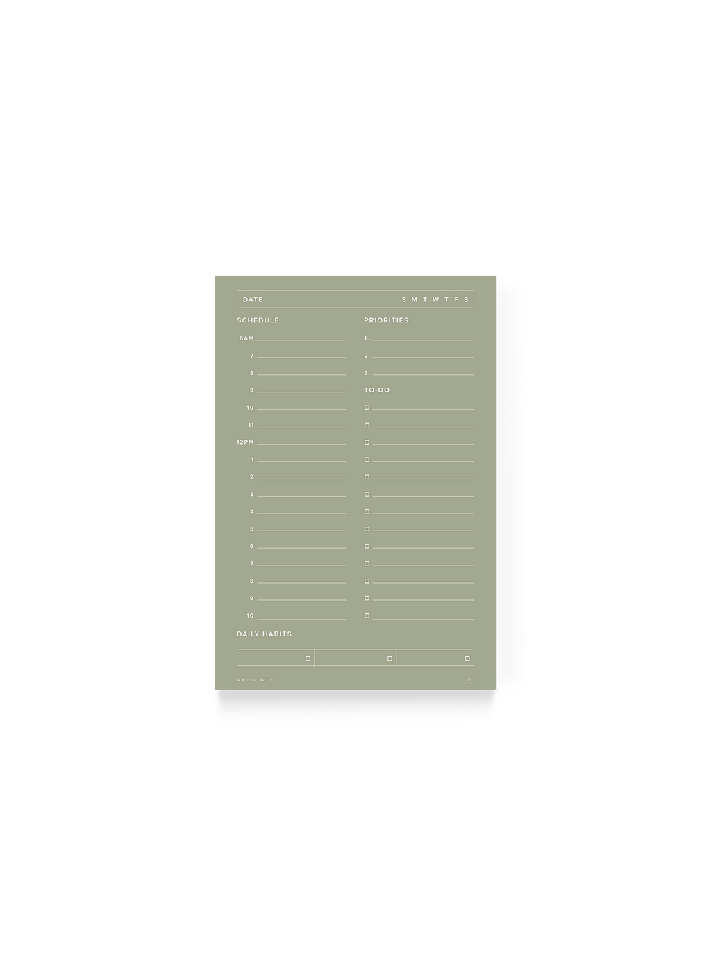 Daily Task Pad in Sage Green || Sage Green