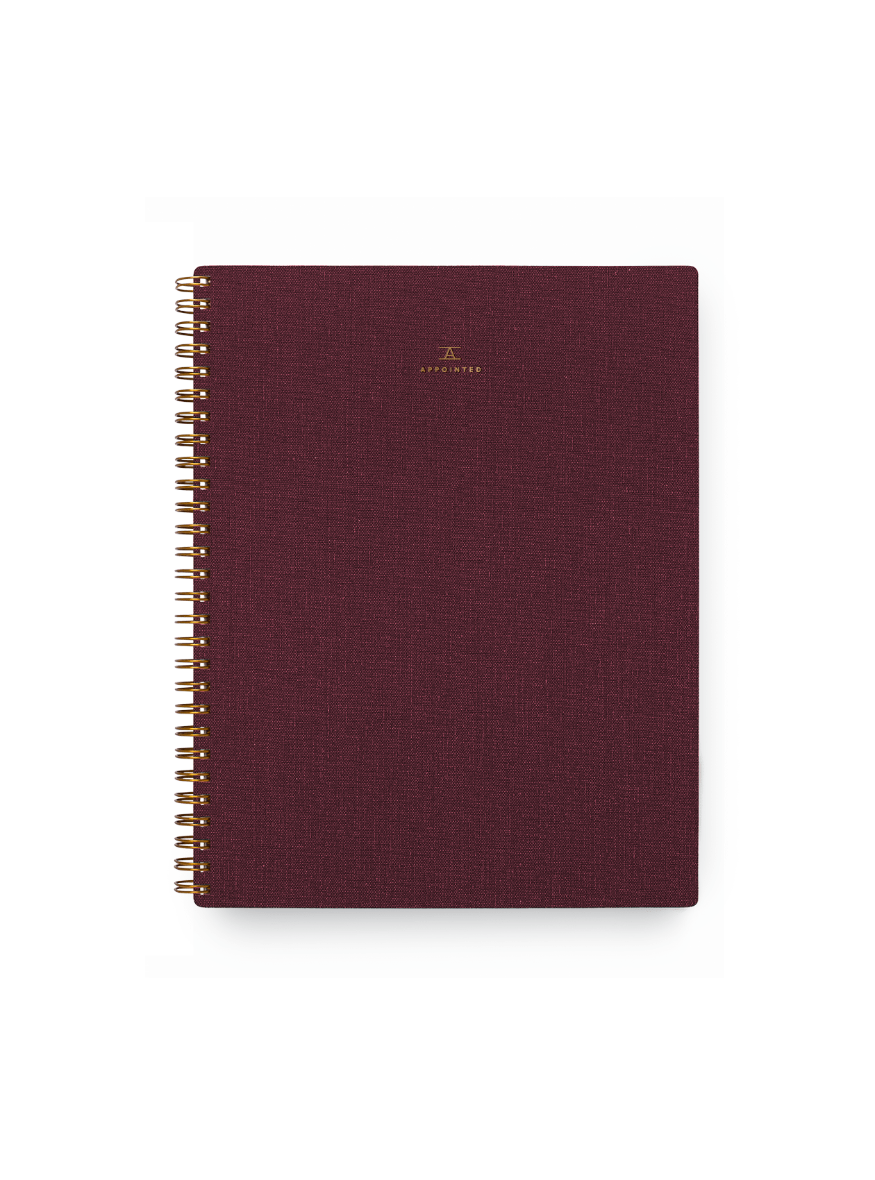 Appointed Notebook in Pomegranate bookcloth with brass wire-o binding front view || Pomegranate