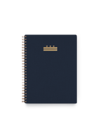 Appointed DC Workbook in Oxford Blue with bookcloth cover, DC foilstamped flag, and brass wire-o binding, front view || Oxford Blue