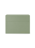 Eye-level view of desktop storage box, lid on|| Sage Green