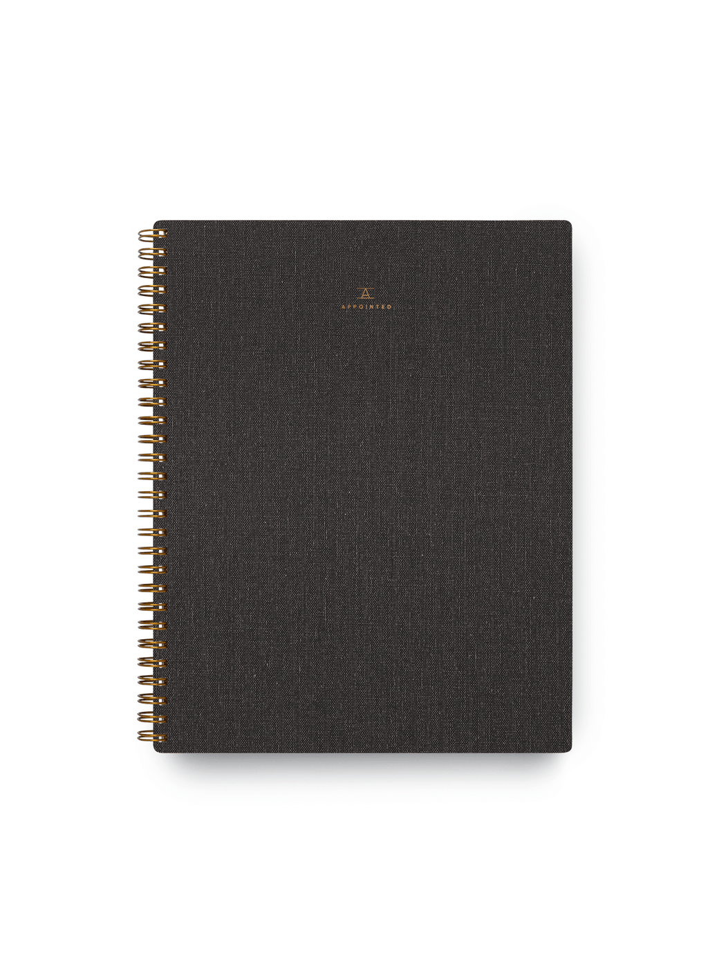 Appointed Notebook in Charcoal Gray bookcloth with brass wire-o binding front view || Charcoal Gray