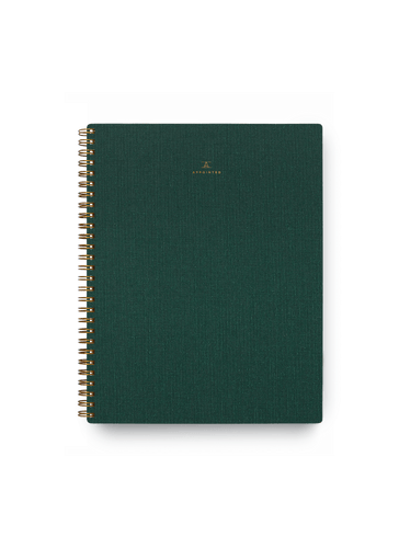 Appointed Notebook in Hunter Green bookcloth with brass wire-o binding front view || Hunter Green