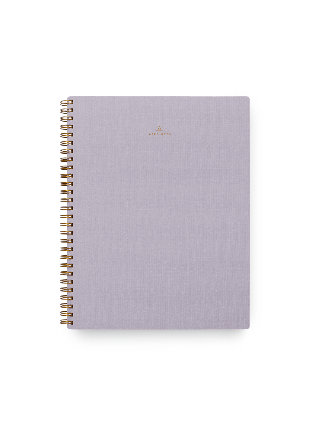 Appointed Notebook in Lavender Gray bookcloth with brass wire-o binding front view || Lavender Gray