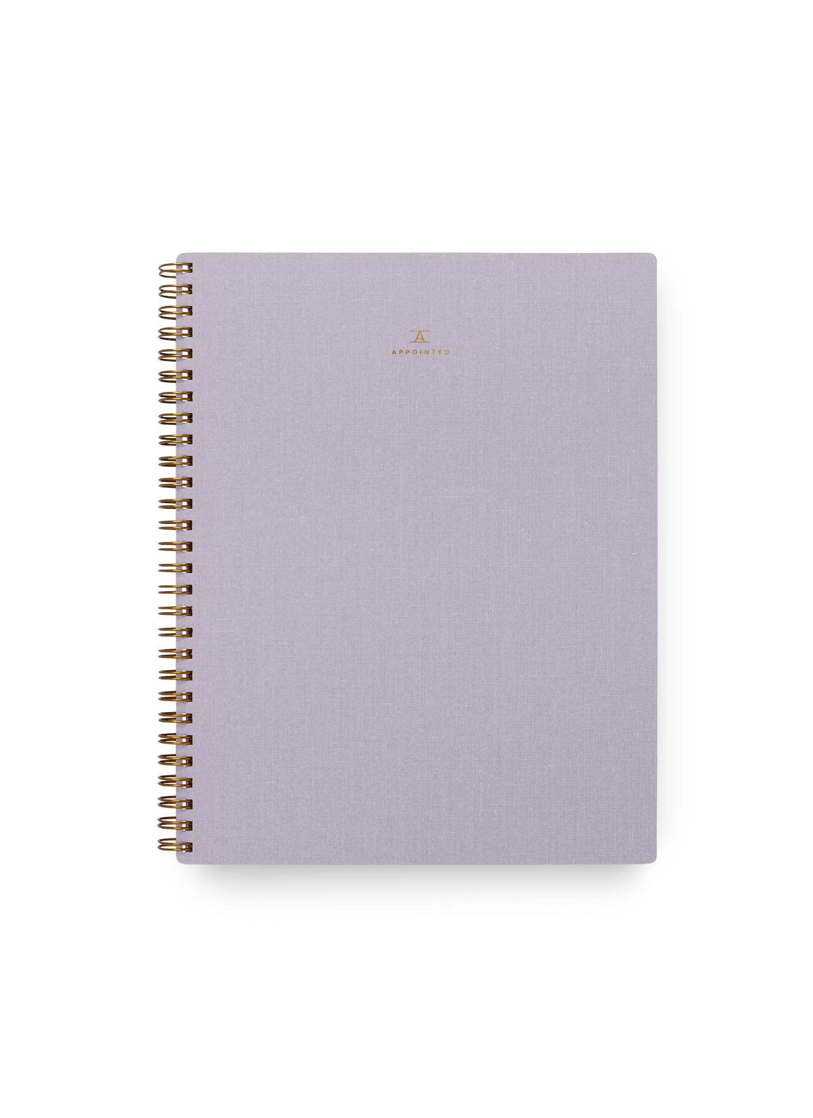 Appointed Notebook in Lavender Gray bookcloth with brass wire-o binding front view || Lavender Gray