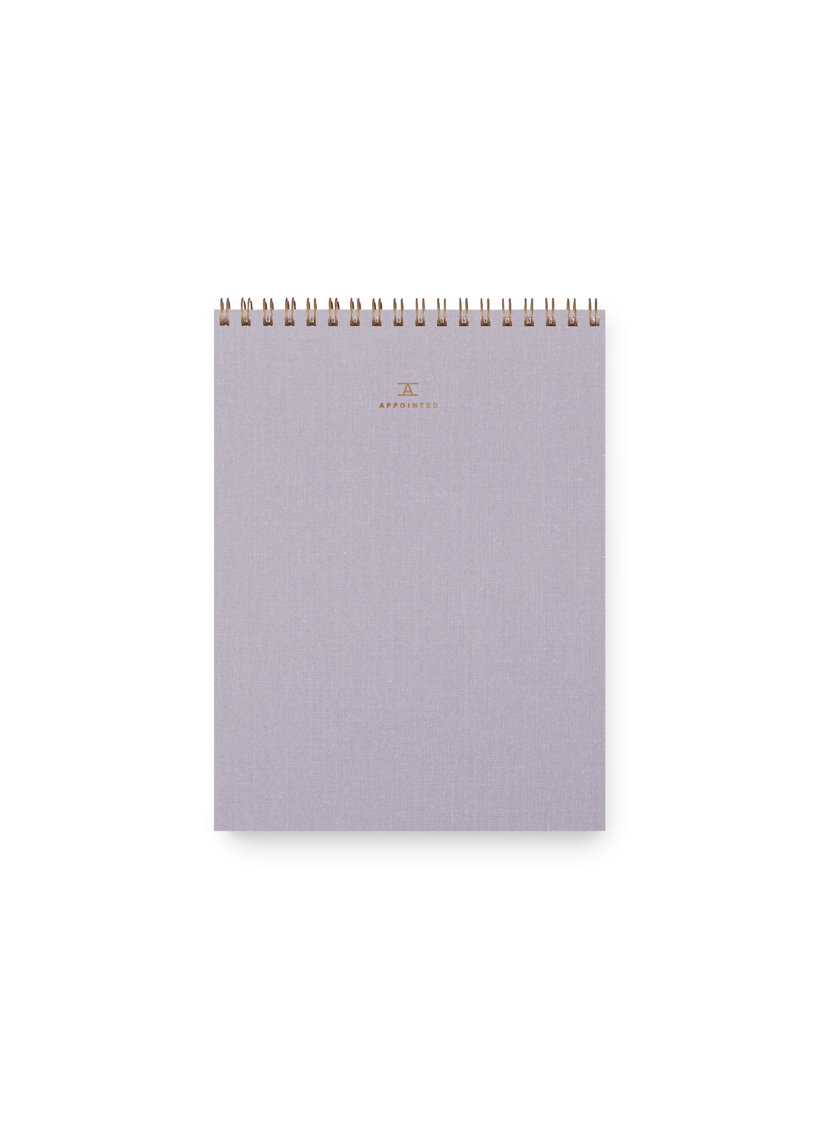 Appointed Office Notepad in Lavender Gray bookcloth with brass wire-o binding front view || Lavender Gray