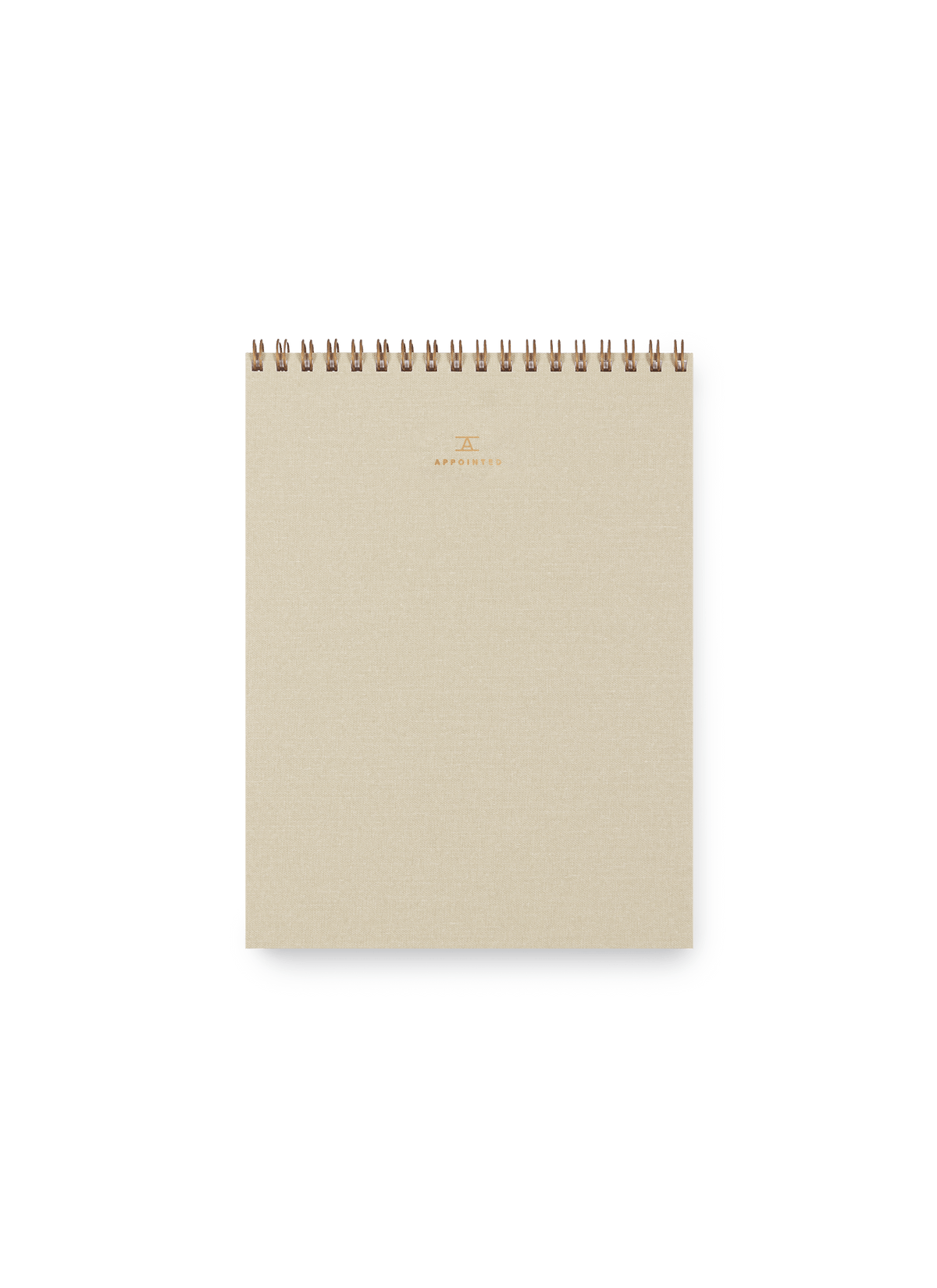 Appointed Office Notepad in Natural Linen bookcloth with brass wire-o binding front view || Natural Linen