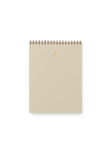 Appointed Office Notepad in Natural Linen bookcloth with brass wire-o binding front view || Natural Linen