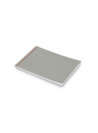 Appointed Office Notepad in Dove Gray bookcloth with brass wire-o binding front angled view