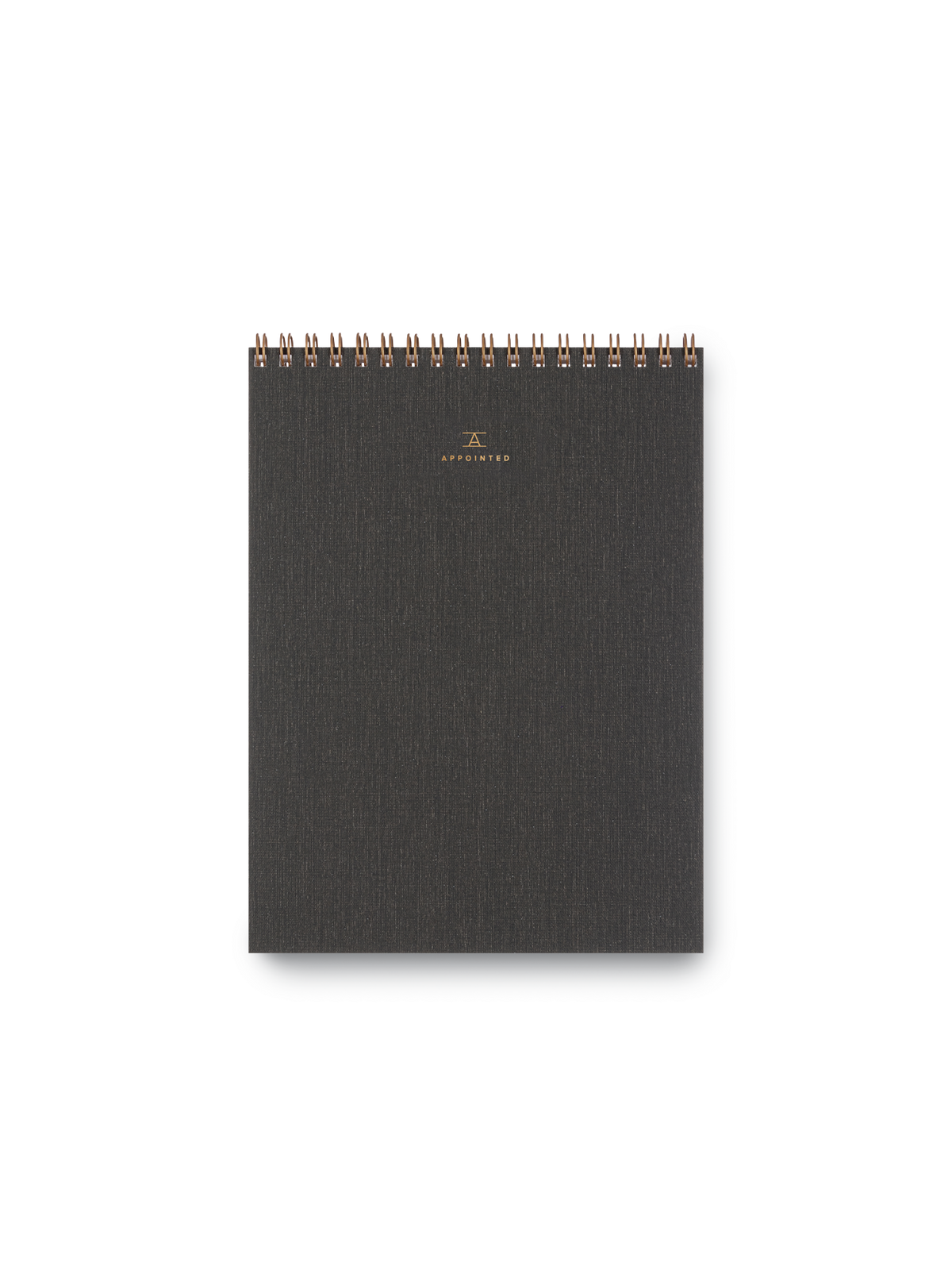Appointed Office Notepad with gold foil details, bookcloth cover, and brass wire-o binding || Charcoal Gray