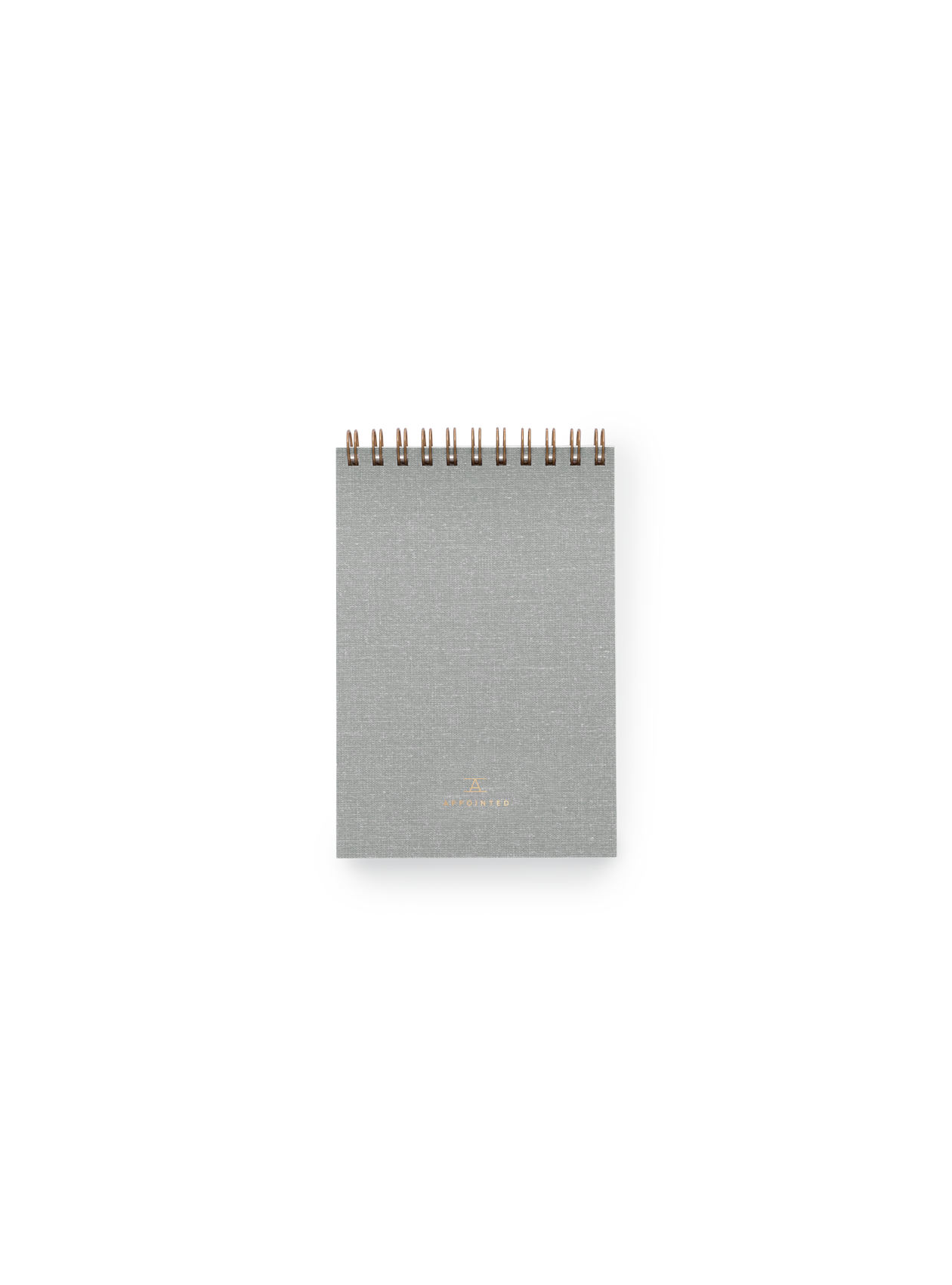 Appointed Pocket Notepad in Dove Gray bookcloth with brass wire-o binding front view || Dove Gray