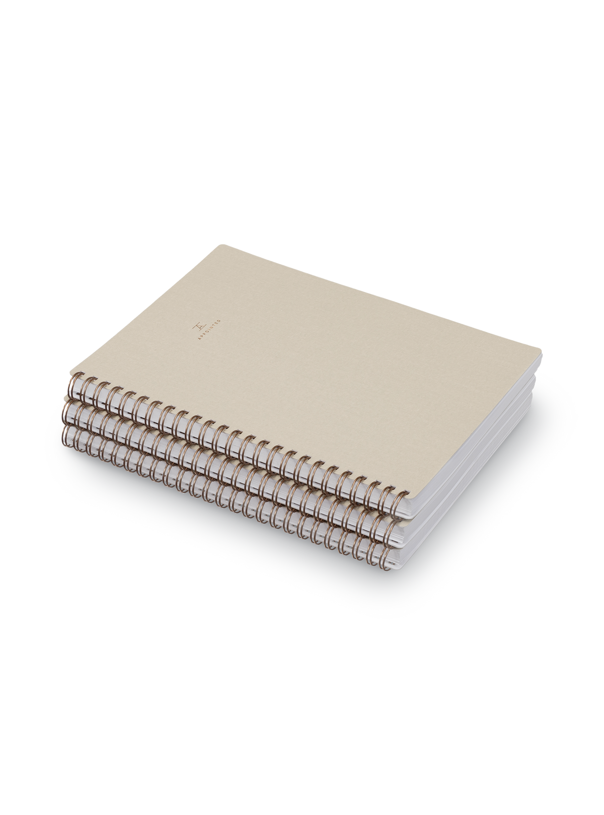Appointed Notebook with bookcloth cover and brass wire-o binding side angle view