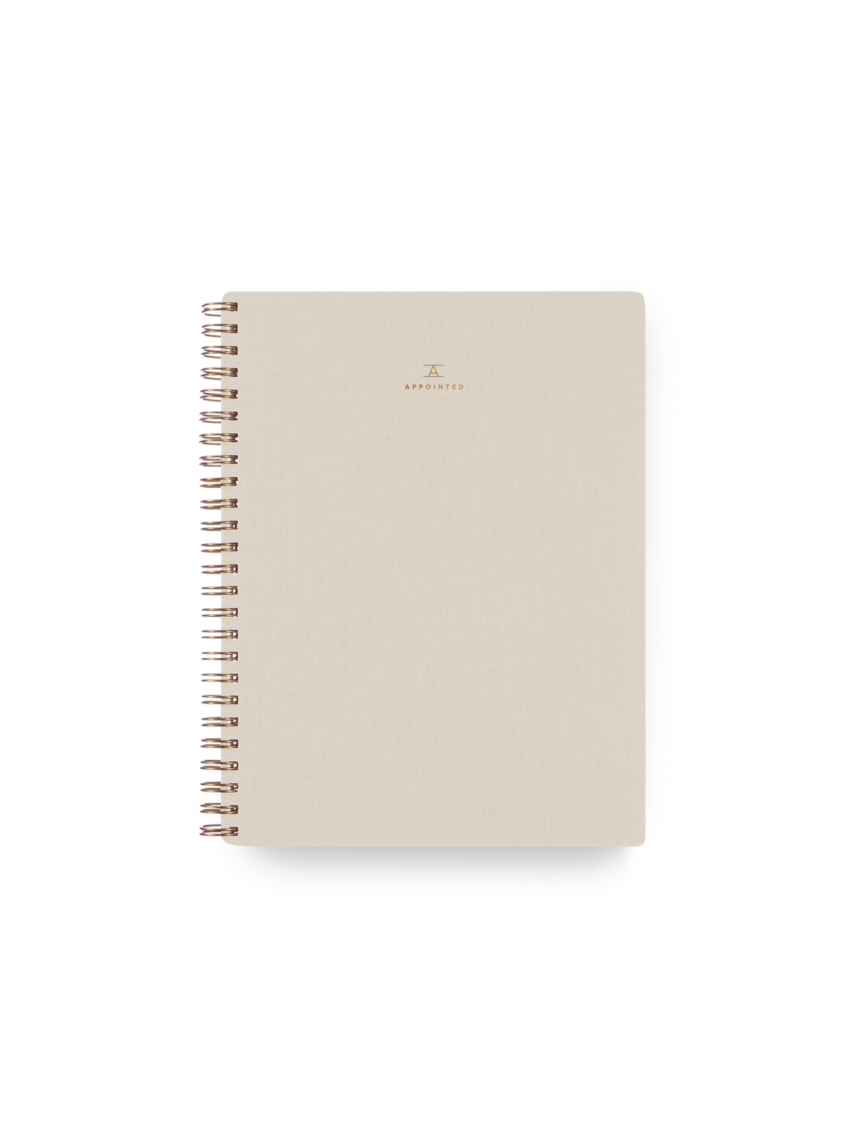 Appointed Notebook with bookcloth cover and brass wire-o binding front view || Natural Linen